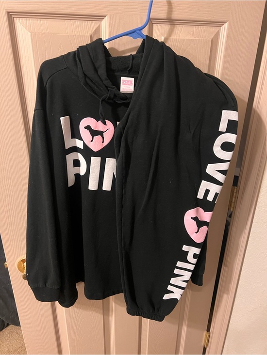 PINK Victoria's Secret Pants - PINK Victoria's Secret Black Hoodie with Pink and White Logo